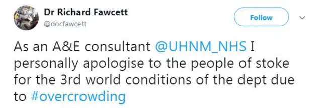 Tweet from Dr Richard Fawcett