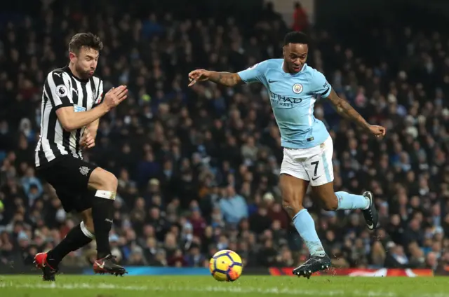 Raheem Sterling hits post