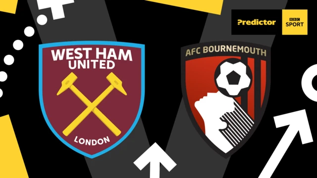 BBC prediction graphic showing West Ham and Bournemouth club crests