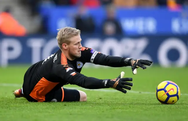 Leicester's Kasper Schmeichel makes a save