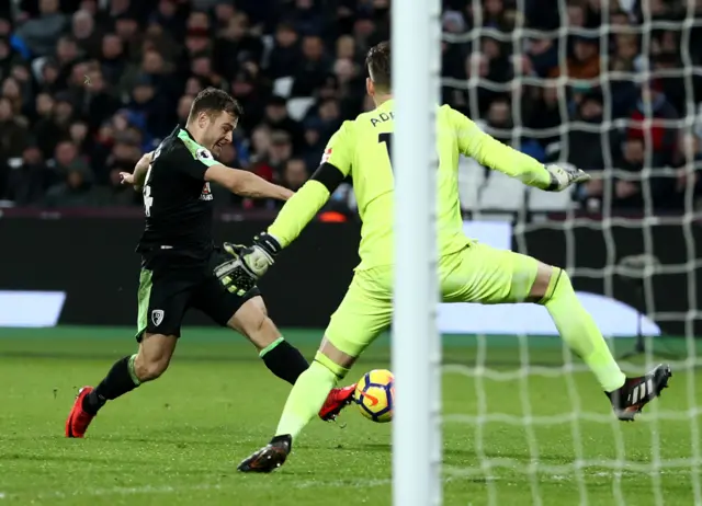 Ryan Fraser of AFC Bournemouth scores his sides first goal