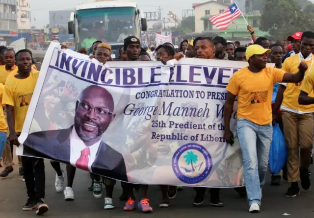 George Weah arrive for his swearing-in ceremony at Samuel Kanyon Doe Sports Complex in Monrovia, Liberia, January 22, 2018.