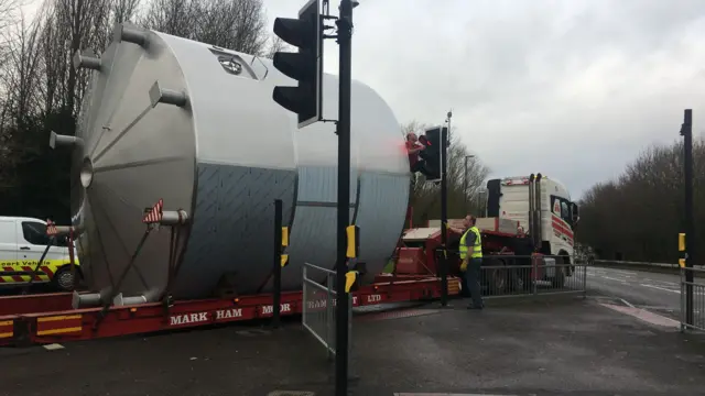 Brewery vessel at a traffic light