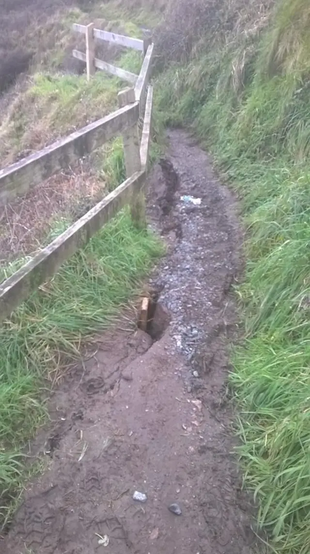 Crack in the path at Kennack Sands