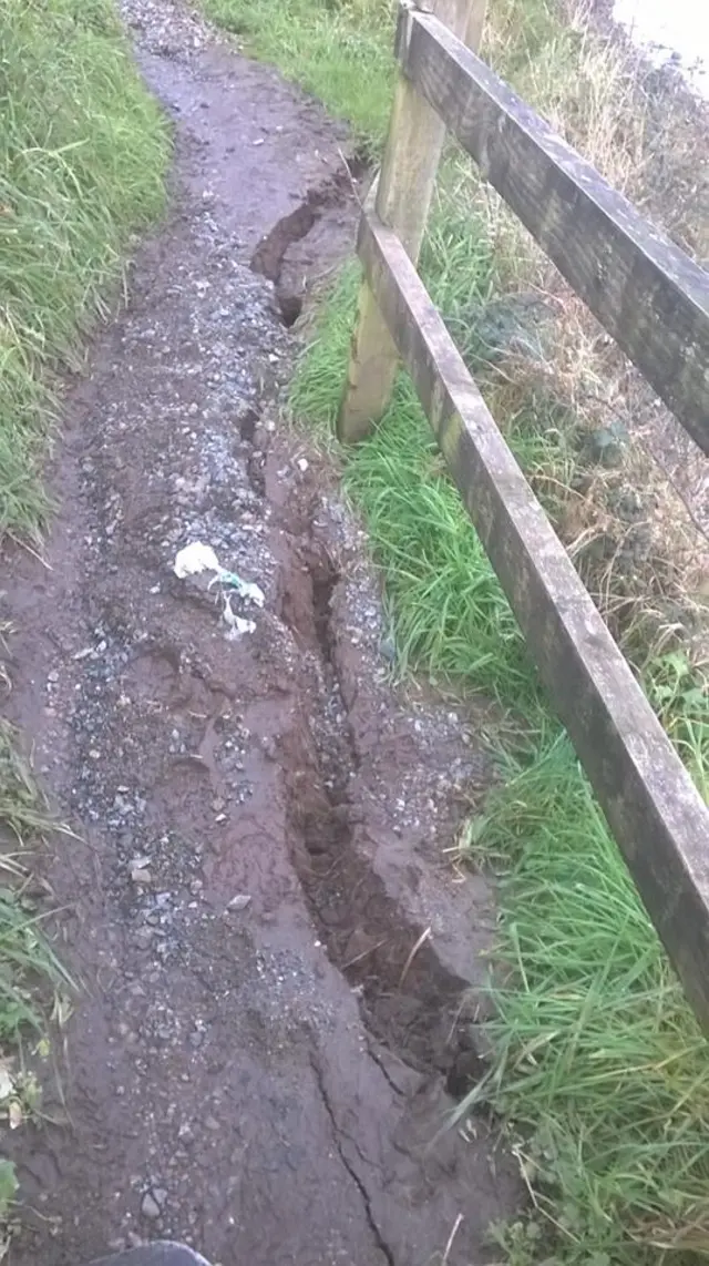 Crack in the path at Kennack Sands