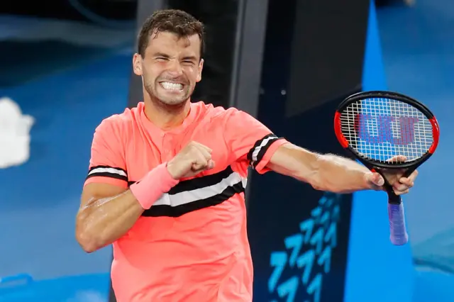 Grigor Dimitrov celebrates beating Nick Kyrgios