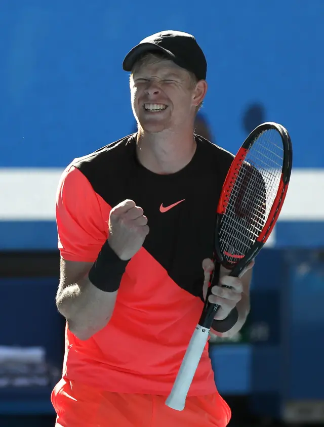 Kyle Edmund celebrates winning his quarter-final