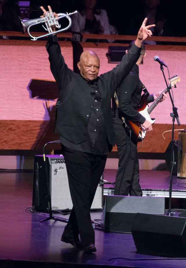 Hugh Masekela performs in concert on April 4, 2014 in New York, United States.