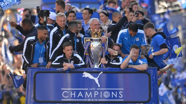 Leicester celebrate winning the title