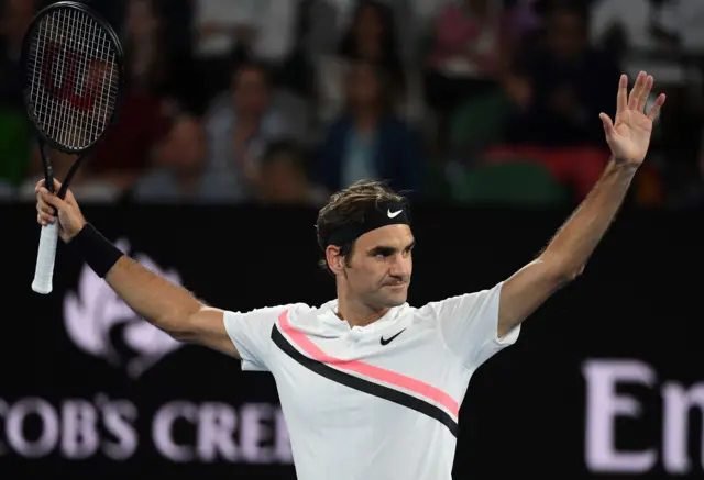 Roger Federer celebrates