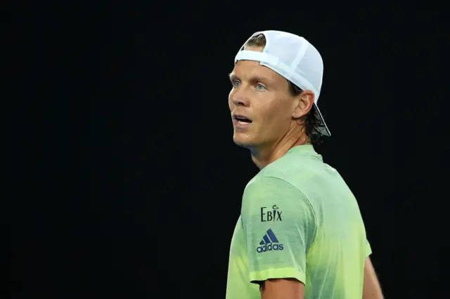 Tomas Berdych of the Czech Republic looks on