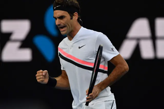 Roger Federer celebrates