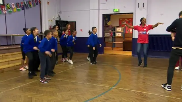 Denise Lewis with the children today