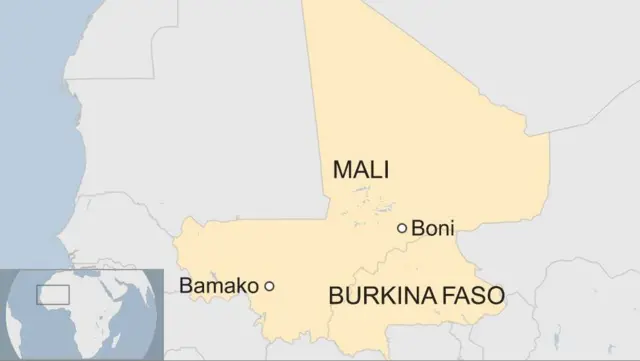 A map showing Mali and Burkina Faso