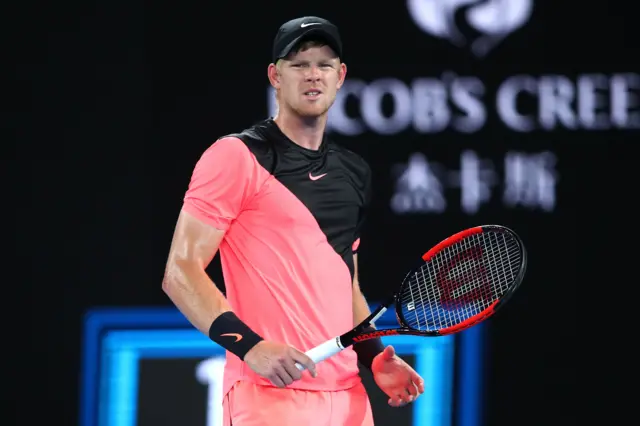 Kyle Edmund of Great Britain reacts