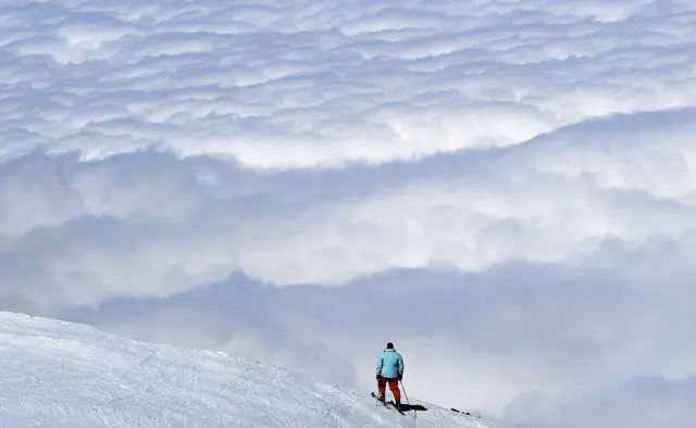 A man skis at the Oukaimeden ski resort, in the Atlas Mountains, 30 kilometres from the popular tourist resort of Marrakesh, on February 17, 2015.