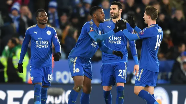 Leicester players celebrate