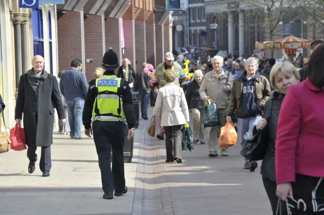 Police officer in Ipswich town centre