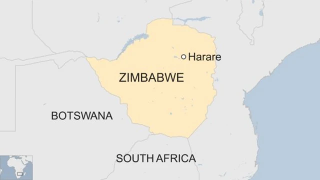 A map showing the location of Harare in Zimbabwe