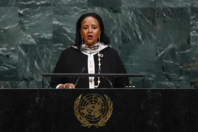 Kenya's Foreign Minister Amina Chawahir Mohamed addresses the 72nd Session of the United Nations General assembly at the UN headquarters in New York on September 22, 2017.