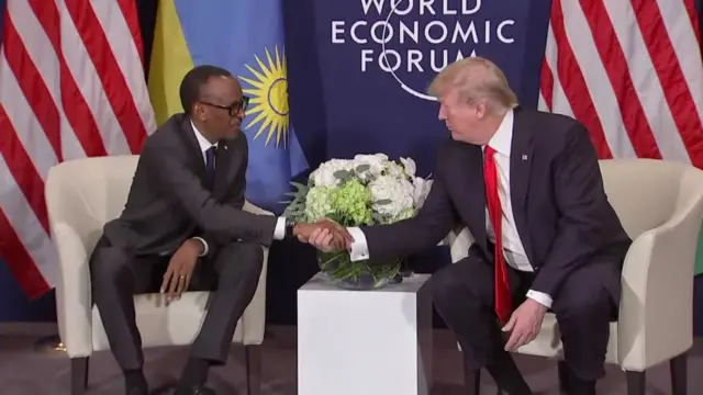 Trump and Kagame shake hands at Davos