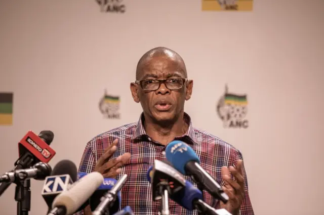 South African ruling Party African National Congress Secretary General Ace Magashule briefs the press on the outcome of the latest ANC National Executive Committee meeting on January 22, 2018 in Johannesburg, South Africa