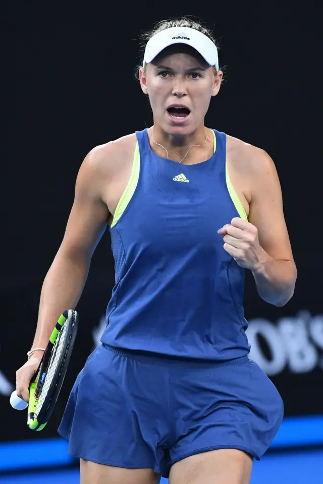 Caroline Wozniacki of Denmark celebrates