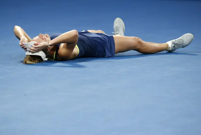 Caroline Wozniacki of Denmark celebrates