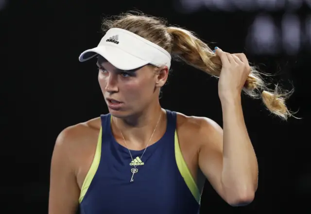 Caroline Wozniacki reacts