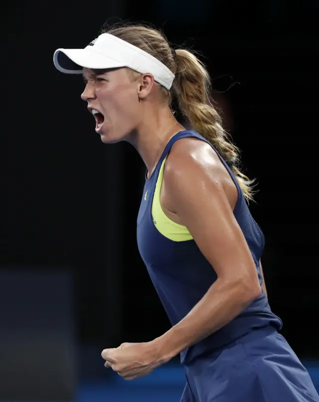 Caroline Wozniacki celebrates