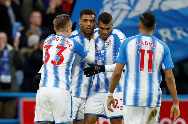 Huddersfield celebrate scoring