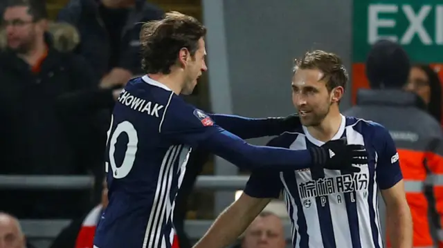 Craig Dawson celebrates with Grzegorz Krychowiak