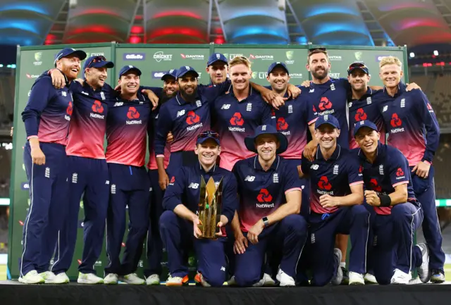 England with trophy at presentation