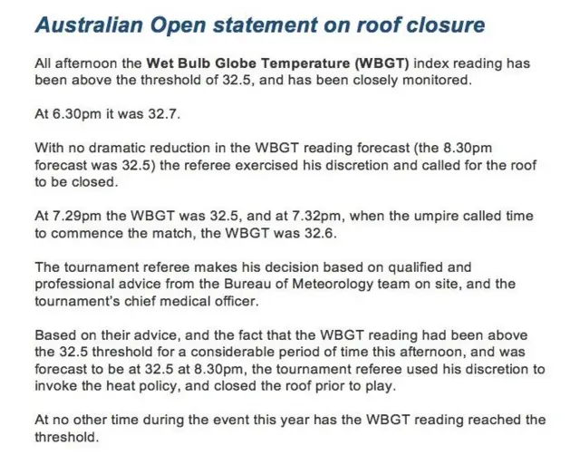 Tennis Australia statement