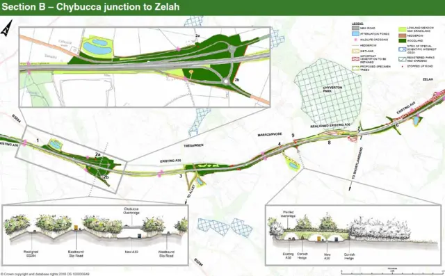 Section B of the plan from Chybucca junction to Zelah