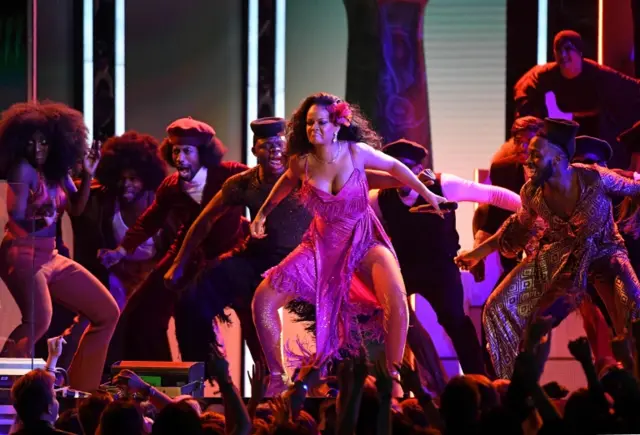 Rihanna performs during the 60th Annual Grammy Awards show on January 28, 2018, in New York.