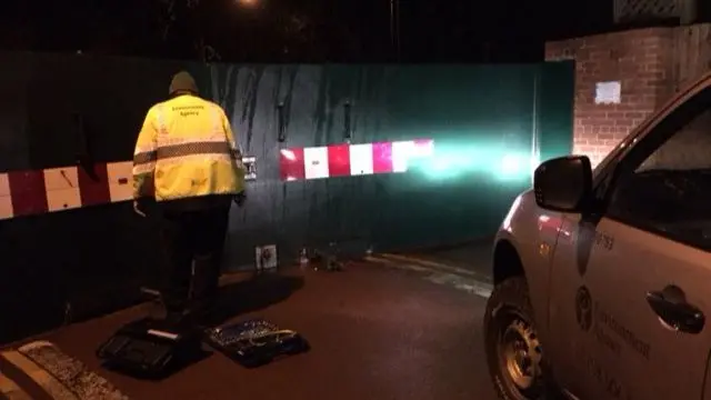 Flood gate in New Street, Upton-upon-Severn being closed