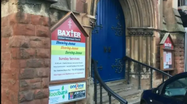 The food bank entrance at the United Reformed Church