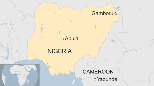 Map showing the location of Gamboru in Nigeria