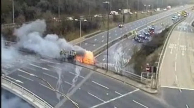 Lorry fire under bridge