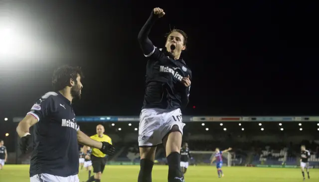 Scott Allan celebrates after scoring for Dundee