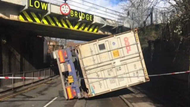 Lorry after hitting bridge