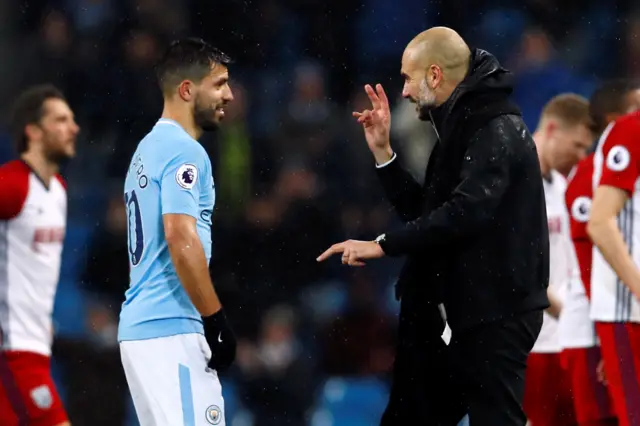 Pep Guardiola and Sergio Aguero