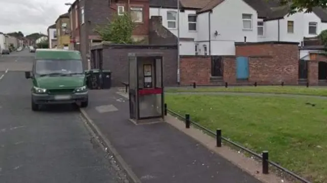 Phone box on Portland Street, Hanley