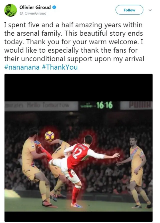 Arsenal tweet