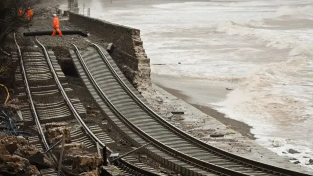 Dawlish railway storm damage Pic: Ben Birchall/PA Wire