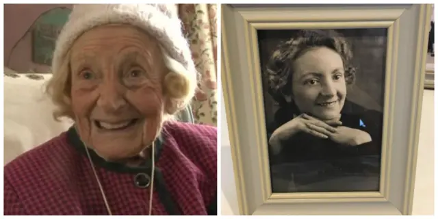 Two pictures of Edith, one as an old lady one one as a young woman.