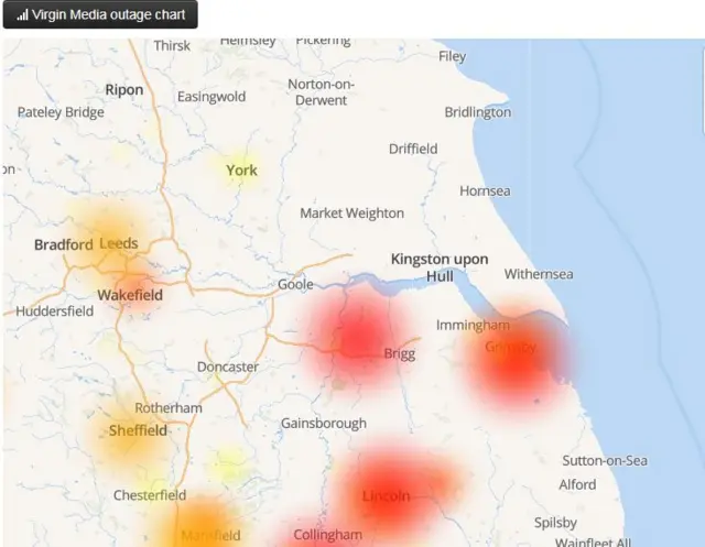 Map of areas with outage.