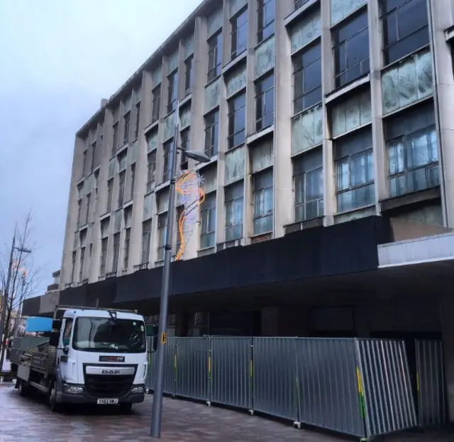 Steel barriers around the old British Home Stores building in Hull.