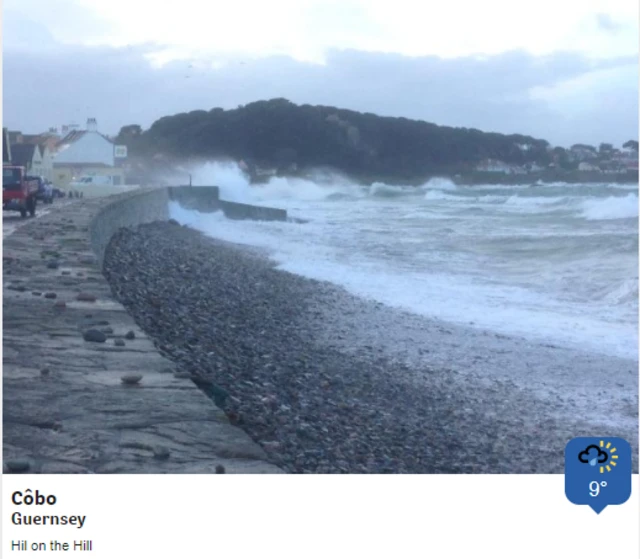 Waves crash at Cobo, Guernsey